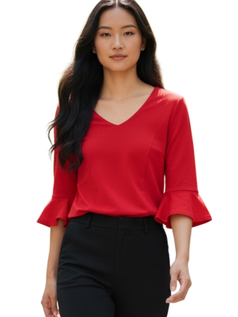 Talbots Red V-Neck Bell Sleeve Blouse